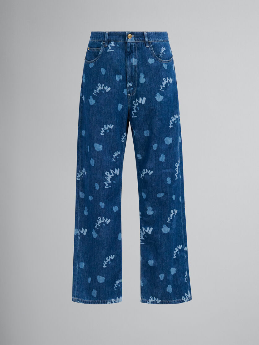 Pantalón de denim azul con estampado Marni Dripping - Pantalones - Image 1