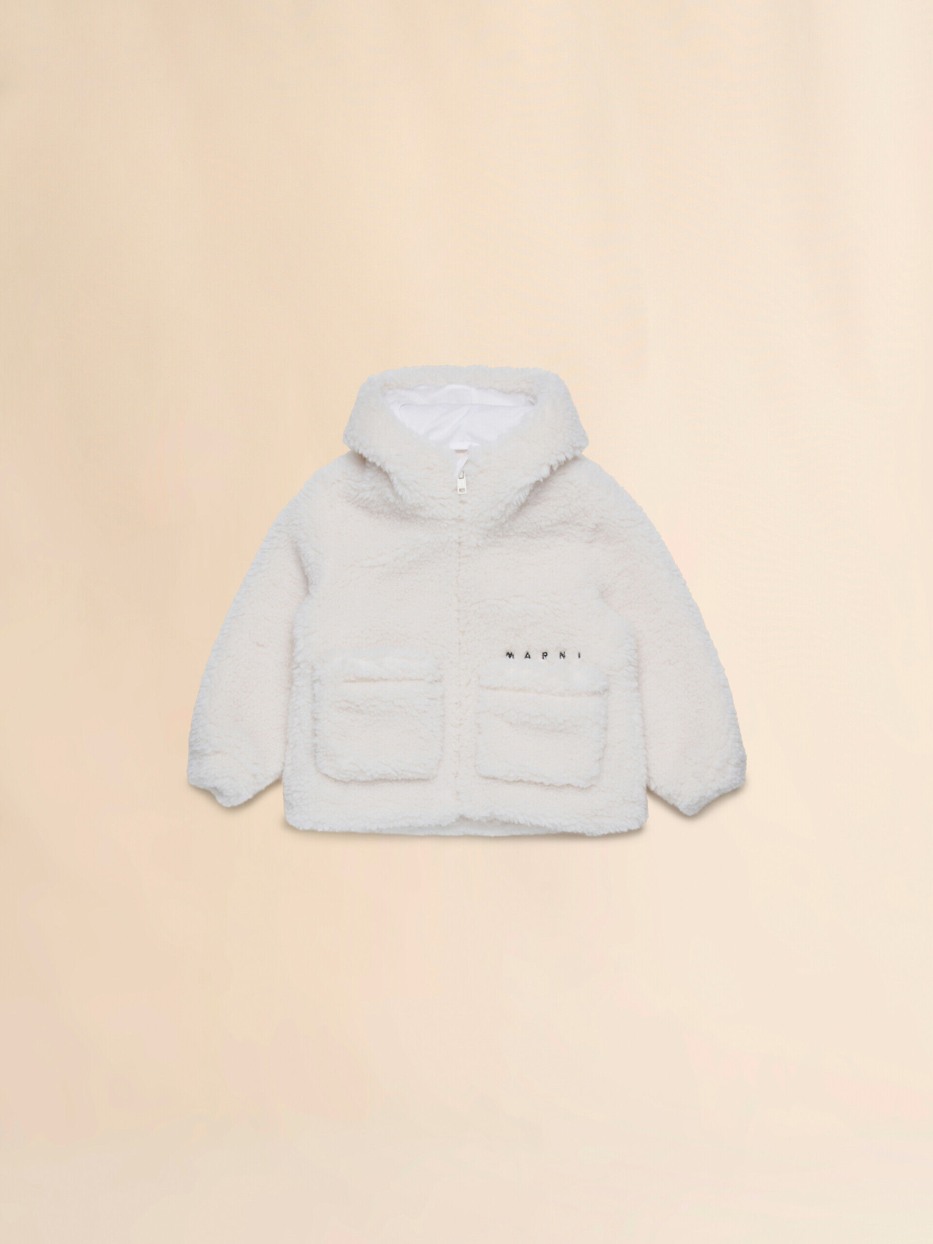 Off-white faux fur jacket with embroidered logo | Marni