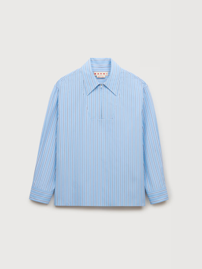 Light blue striped poplin shirt with bib insert, Image 1
