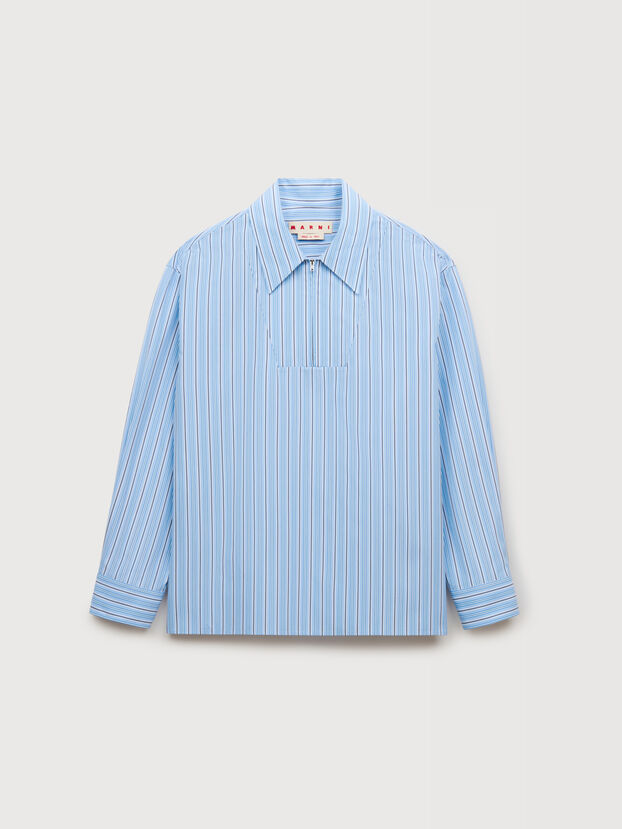 Camisa de popelina azul a rayas con inserto de plastr&oacute;n - Camisas