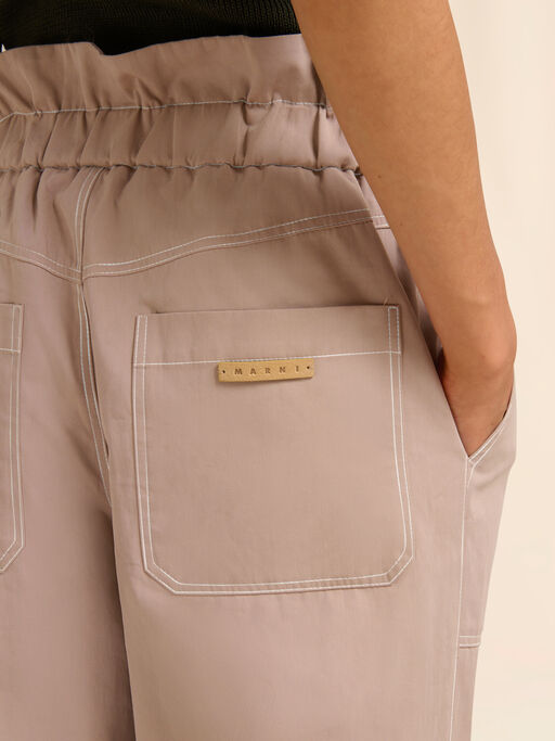 Beige gabardine trousers with paperbag waist - Pants