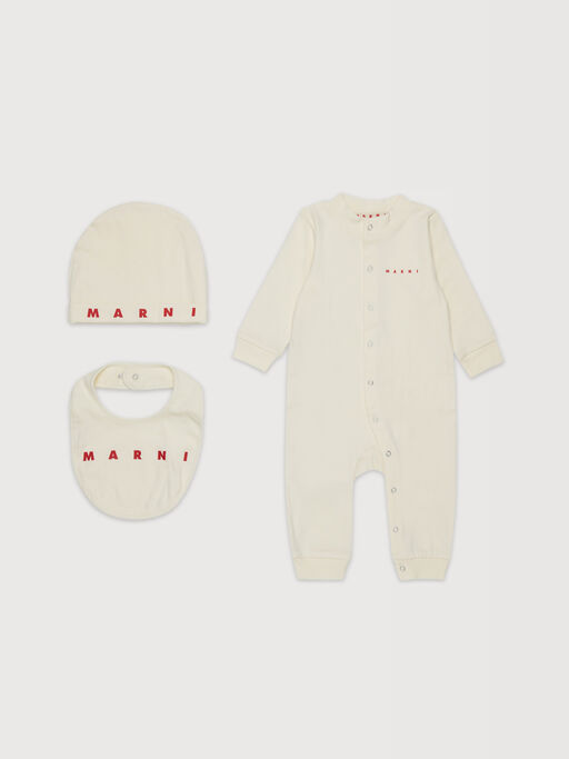 Beige cotton newborn set with Marni logo - Knitwear