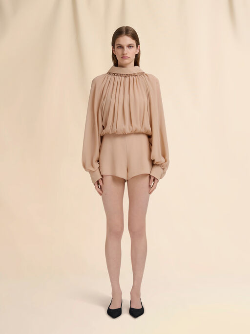 Beige creponne playsuit with gathering - Overalls