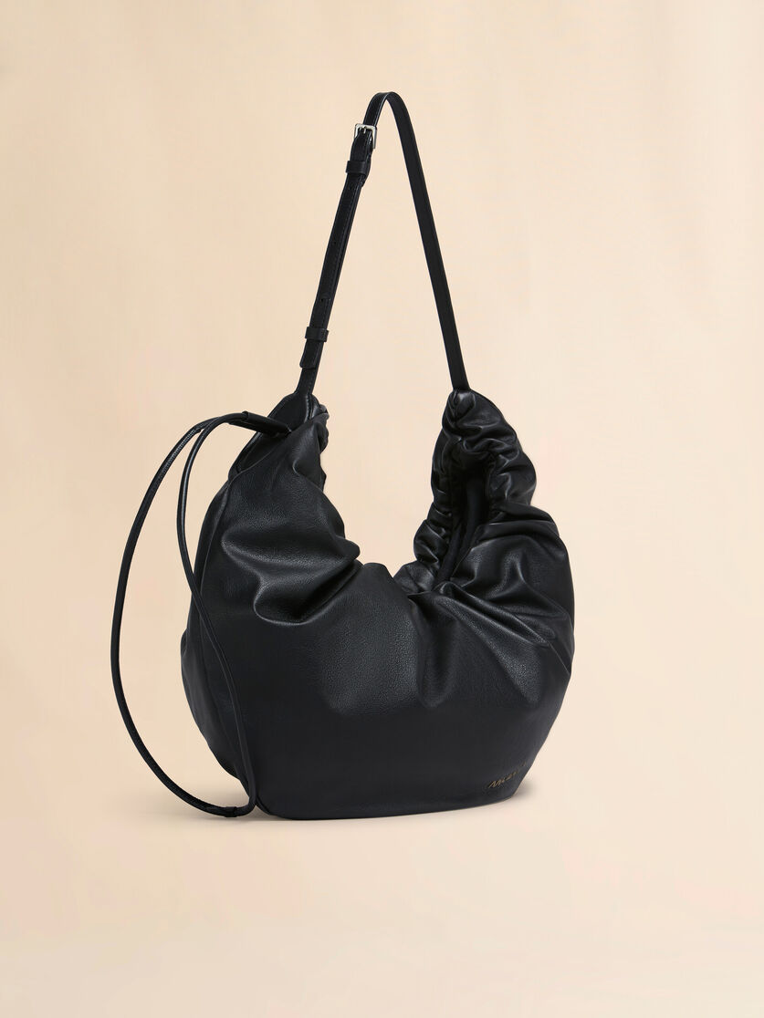 ブラック レザー製 Scrunchie ミディアムホーボーバッグ - ショルダーバッグ - Image 5