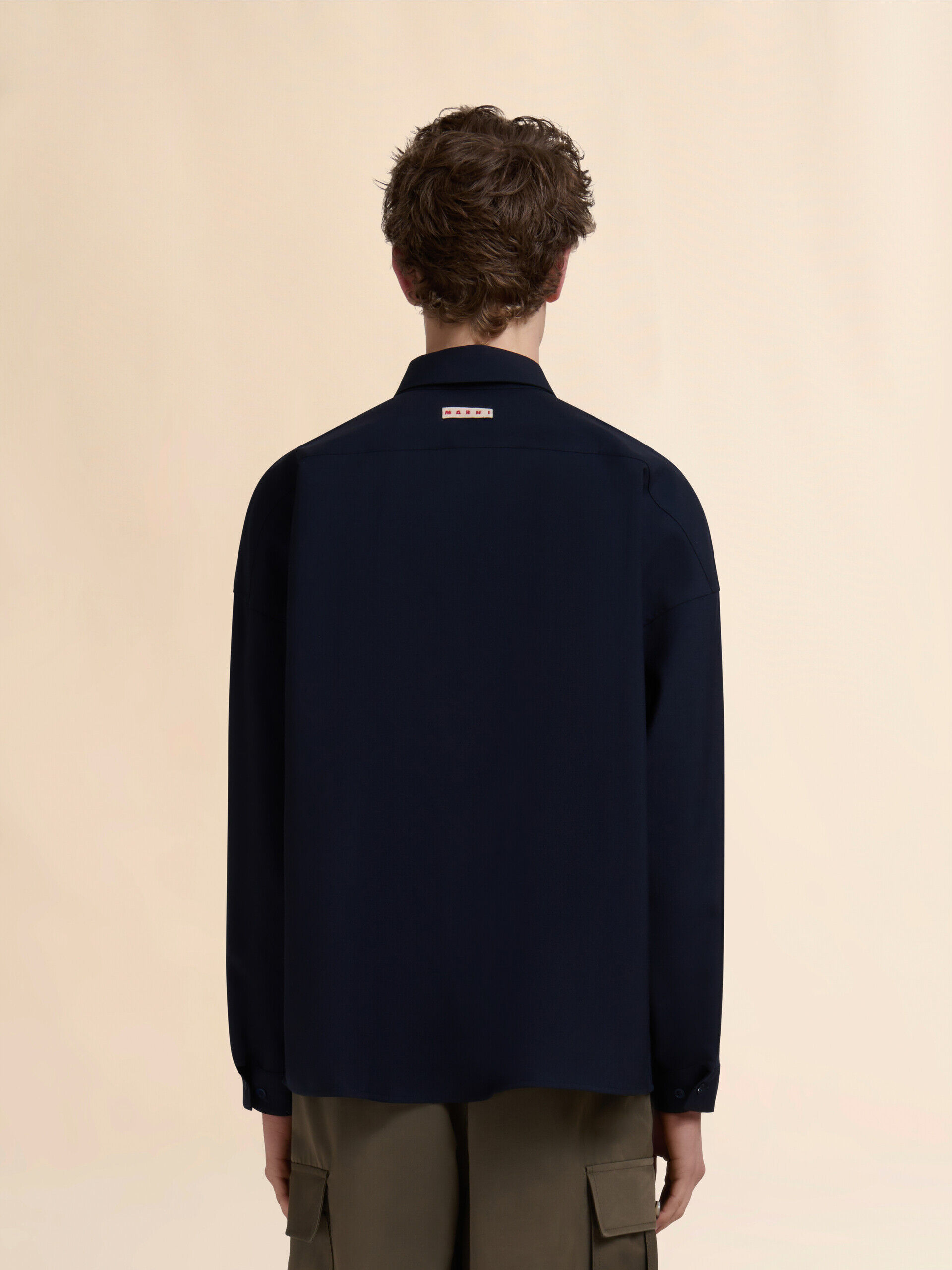 ディープブルー ウール製シャツ ロゴラペル付き | Marni