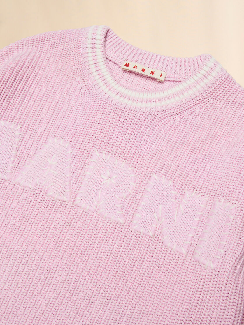 Pink cotton pullover with logo - Knitwear - Image 3