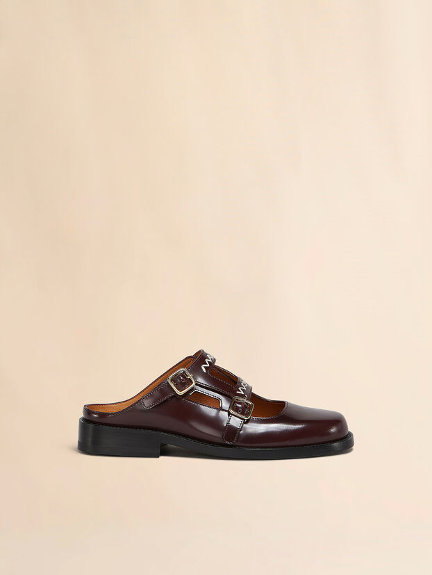 Burgundy leather loafer with double buckle - Sandals