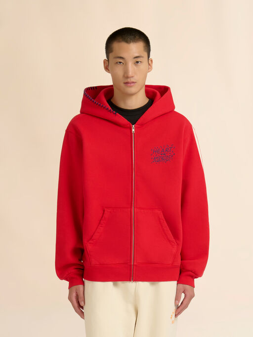 Marni + Madhappy red cotton zip hoodie with animal print - Sweaters