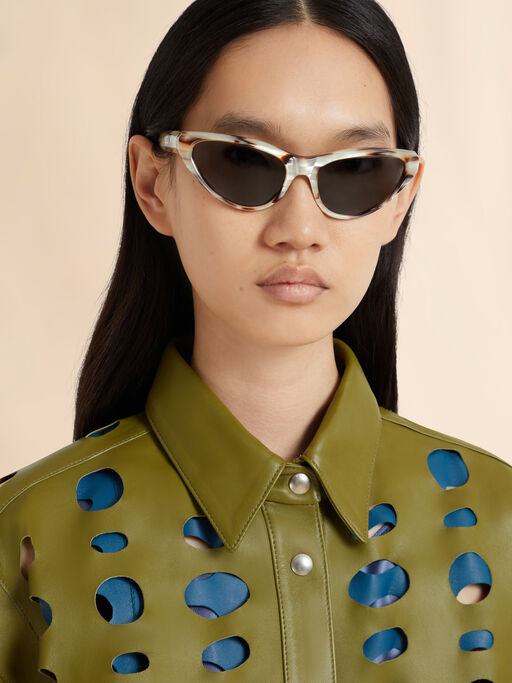 Green nappa leather shirt with cut-out detailing - Shirts