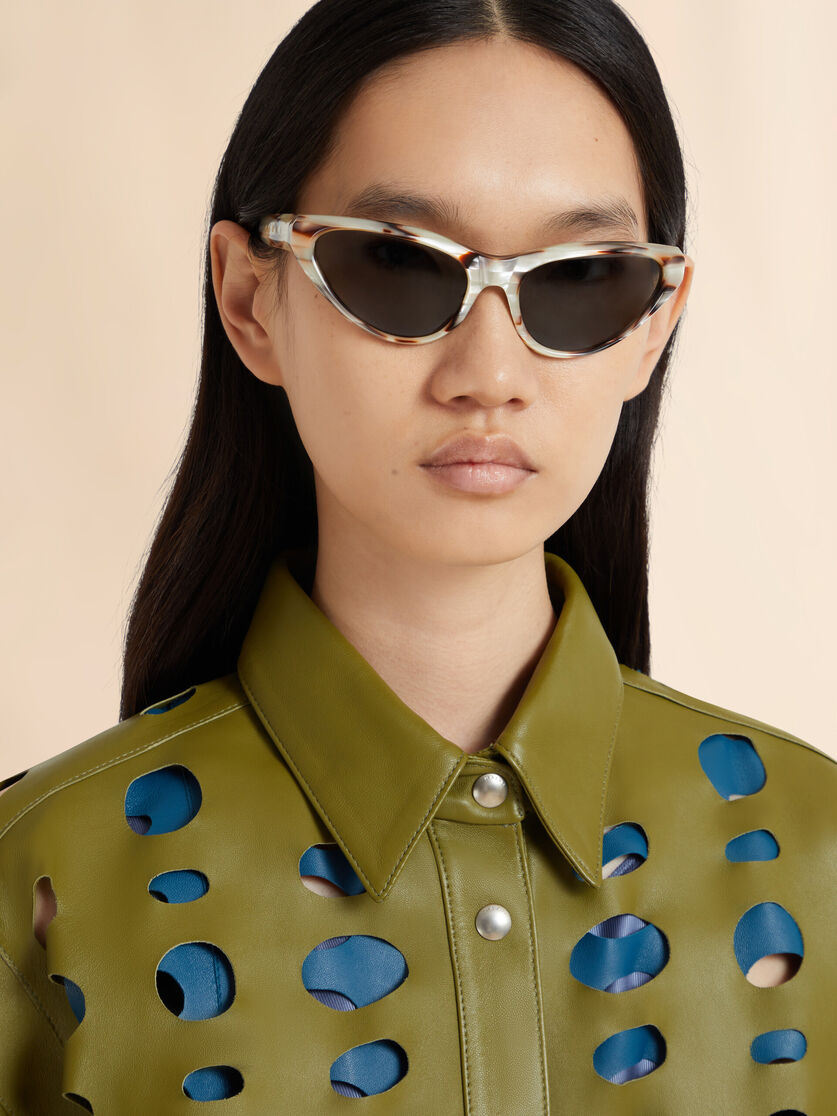 Green nappa leather shirt with cut-out detailing, Image 4