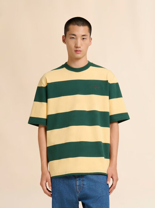 Green and yellow maxi-stripe cotton T-shirt - Shirts