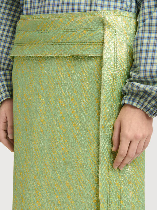 Green silk cloqu&eacute; midi skirt with panel detail - Skirts