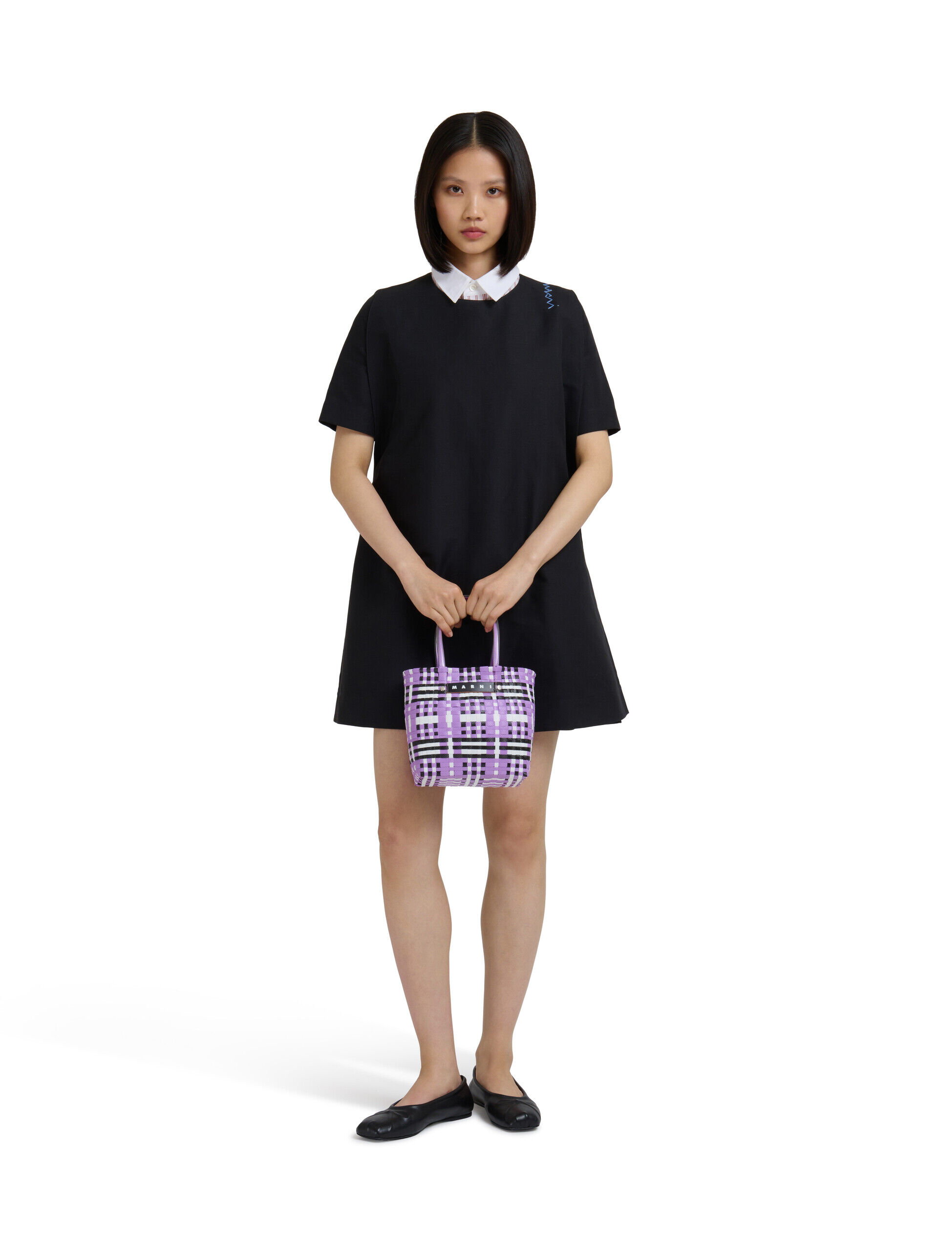 タグ付き試着のみ　マルニ　バラクラバ　M ダークバイオレット MARNI MARKET CHECK BASKET | Marni