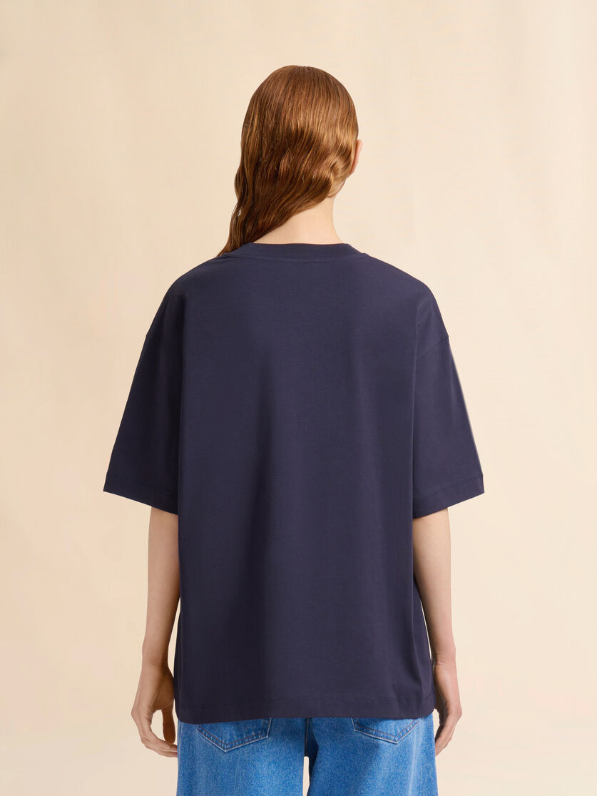 Blue organic cotton T-shirt with logo - T-shirts - Image 3