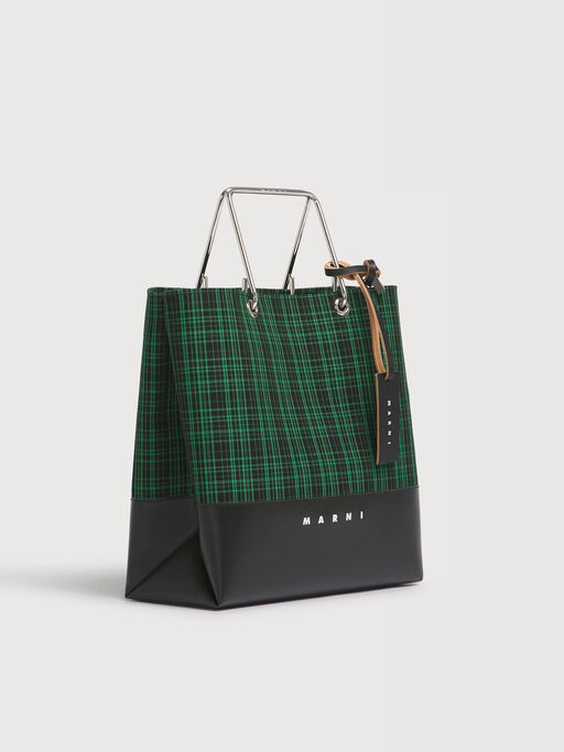 Green checked twill shopper with metal handles - Shopping Bags