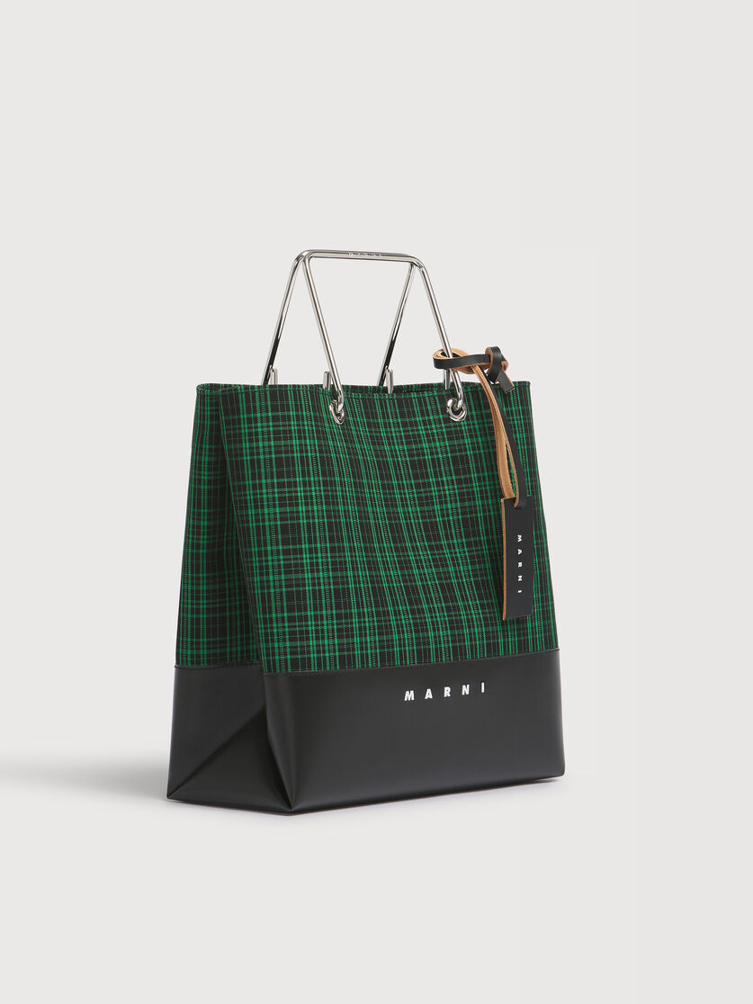 Green checked twill shopper with metal handles, Image 6