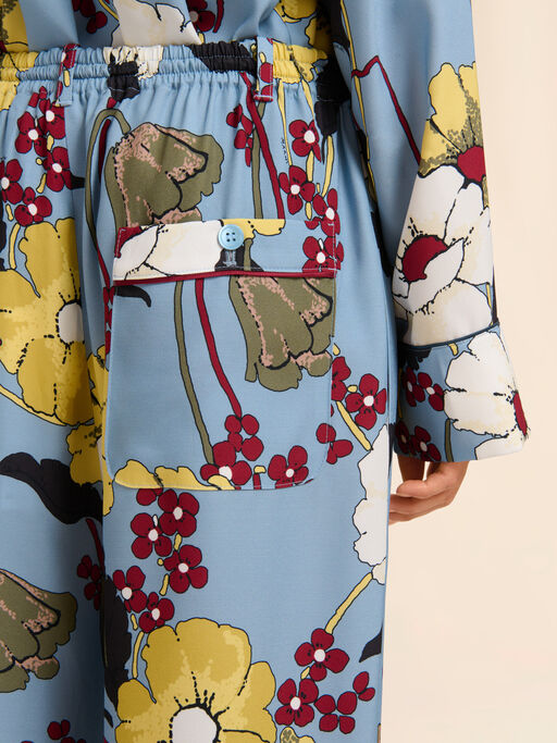 Blue envers satin trousers with Melodia print - Pants