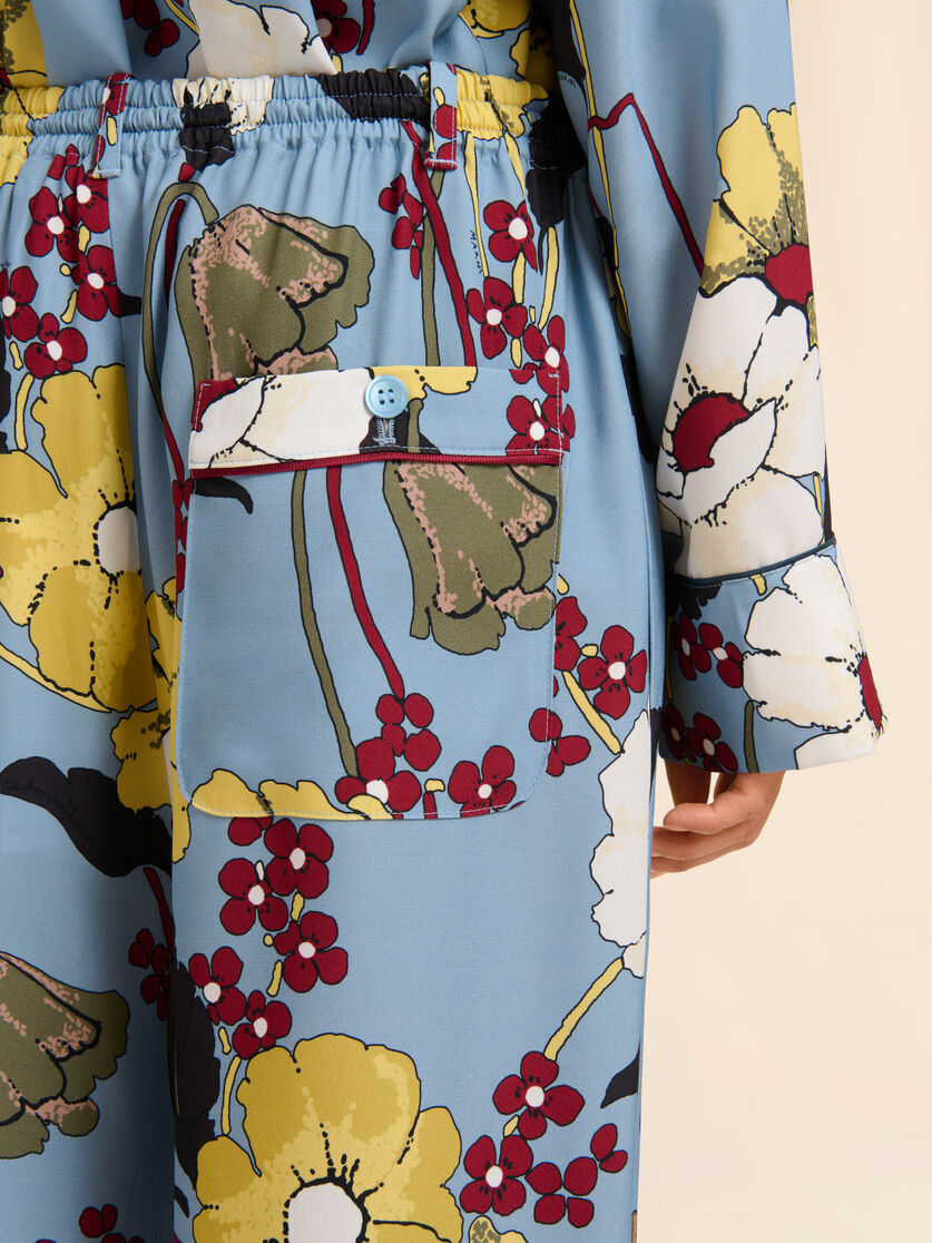 Blue envers satin trousers with Melodia print, Image 4