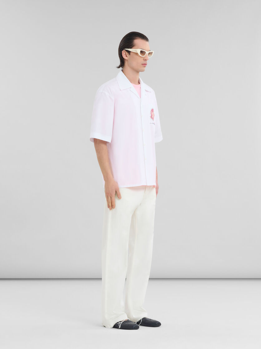 White organic poplin bowling shirt with flower patch - Shirts - Image 5