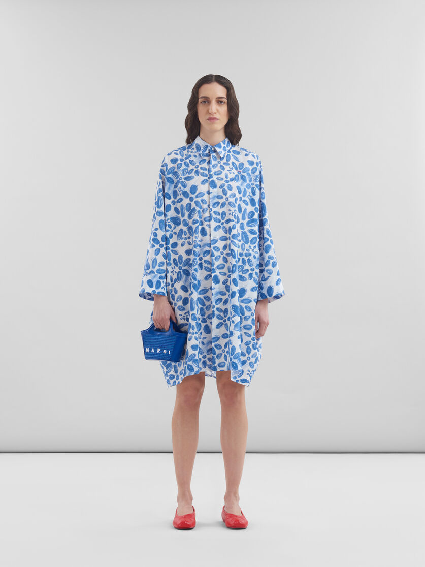 Tropicalia Micro Bag in blue leather and raffia-effect fabric | Marni