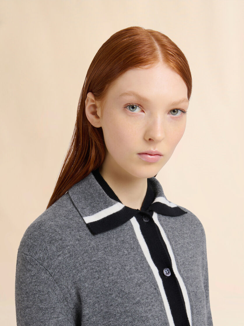 Grey wool cardigan with bicolor placket - Pullovers - Image 4
