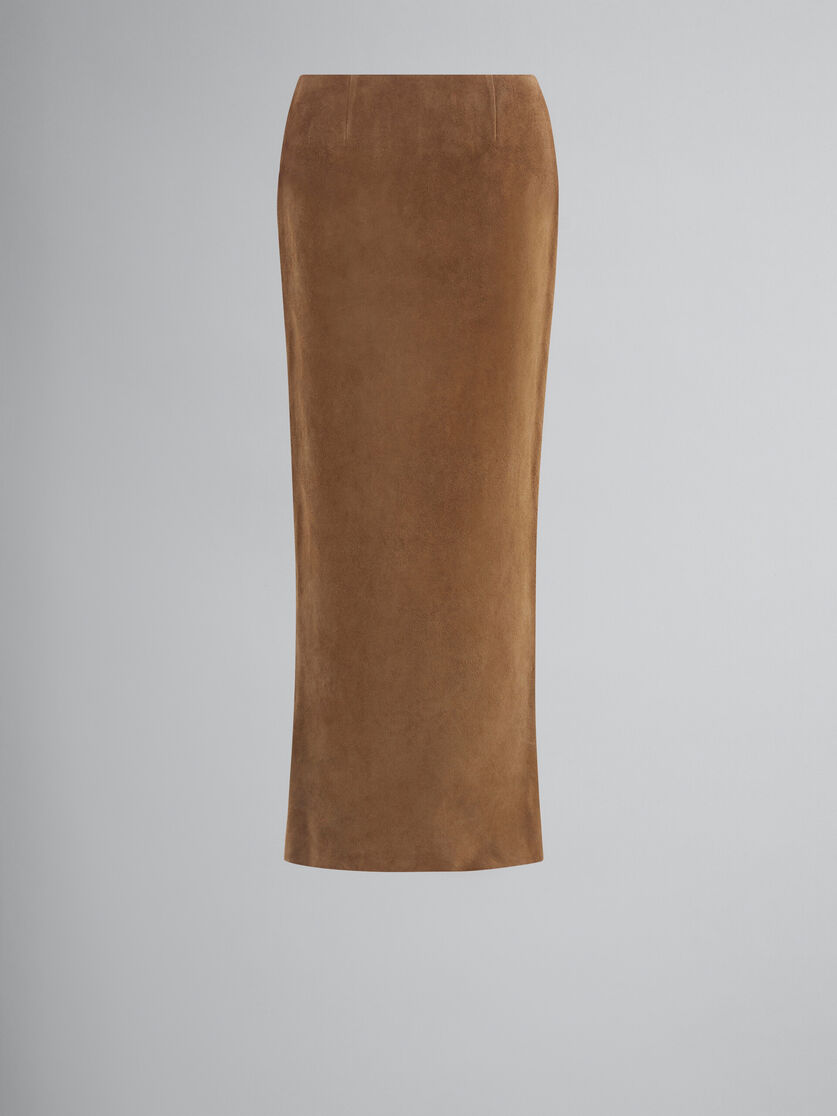 ブラウン スエードレザー製 ペンシルスカート - スカート - Image 1