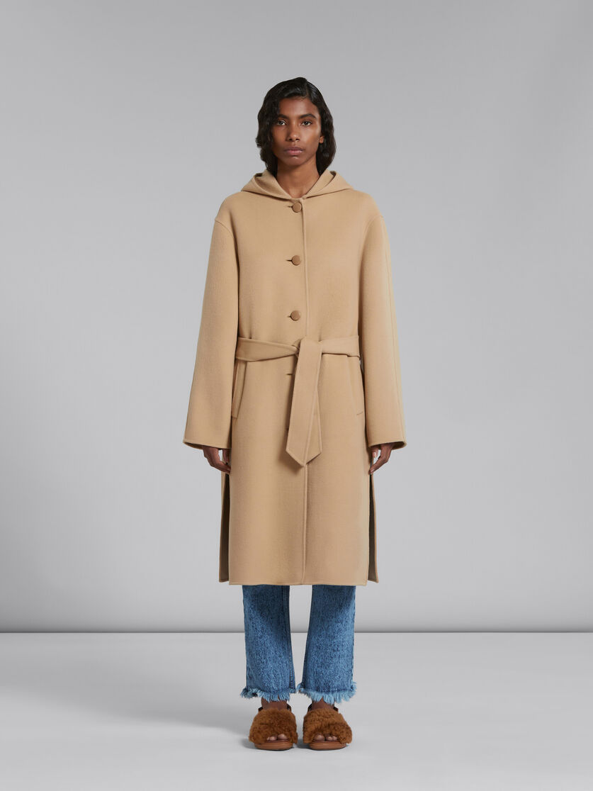 Manteau en laine beige avec ceinture à la taille - Vestes - Image 2