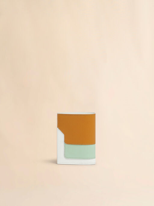 マスタードホワイト グリーン サフィアーノレザー製二つ折りウォレット - 財布