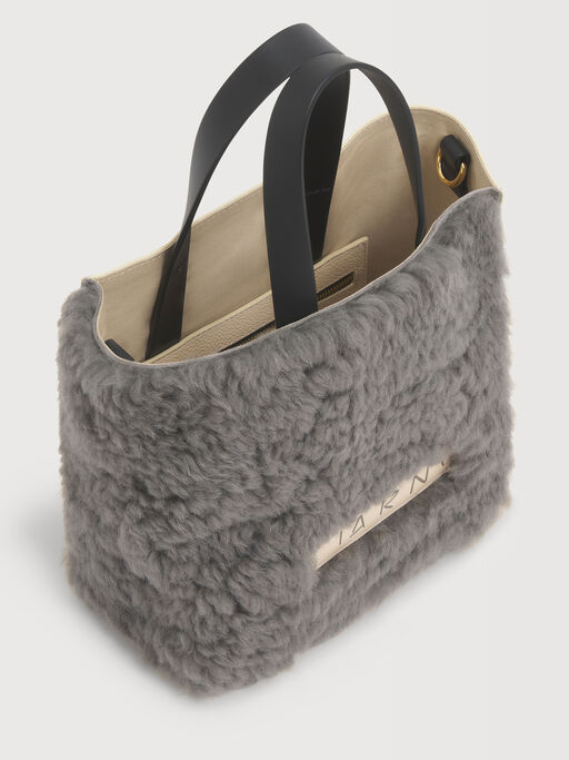 グレー クリーム シアリング＆レザー製 Museo ソフトミニバッグ - ショッピングバッグ