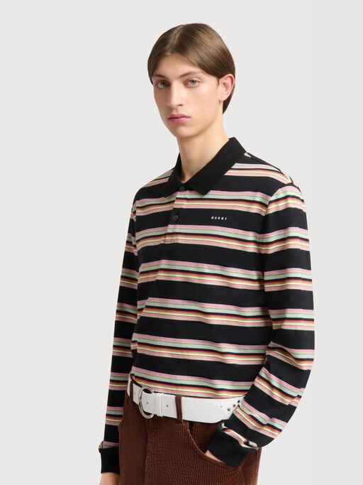 Black and light green striped cotton polo shirt - Shirts