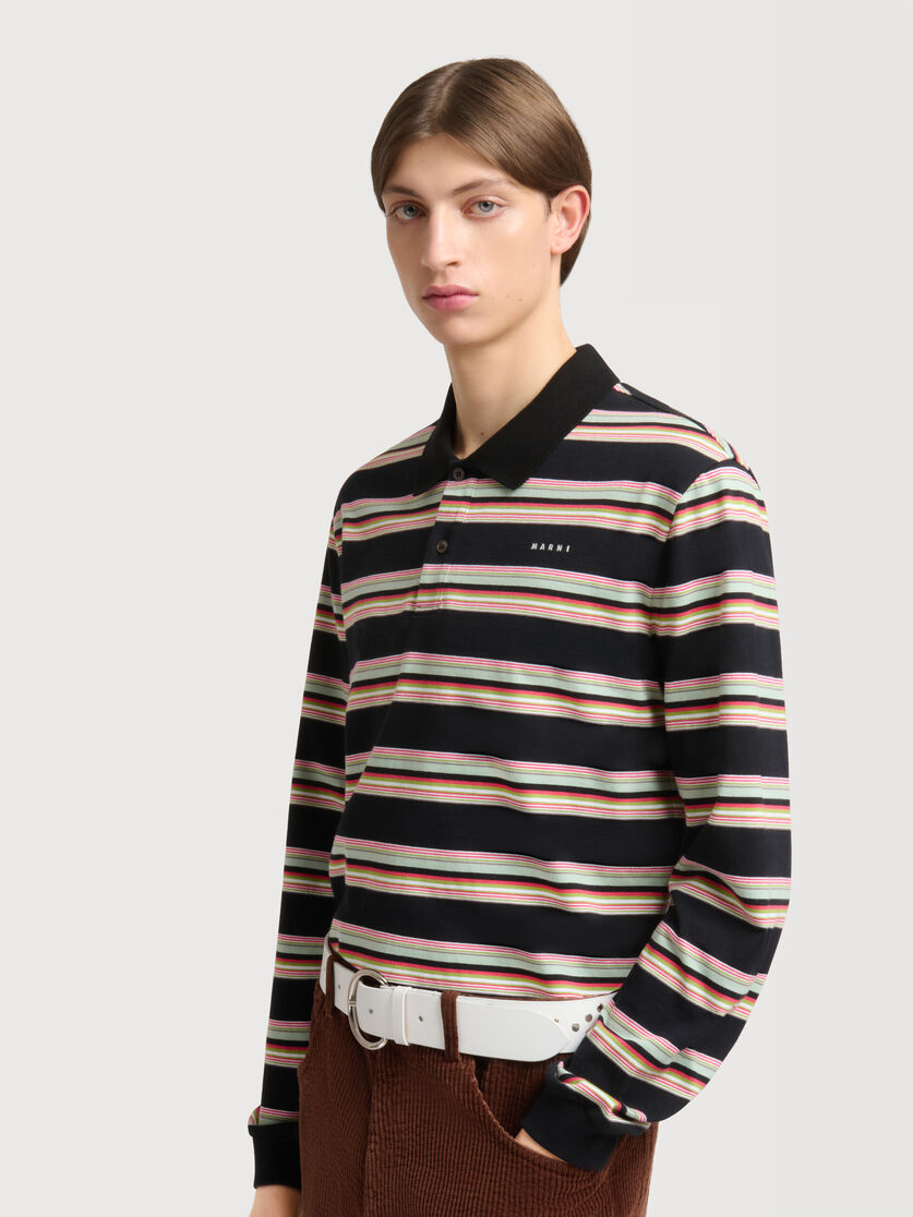 Black and light green striped cotton polo shirt, Image 3
