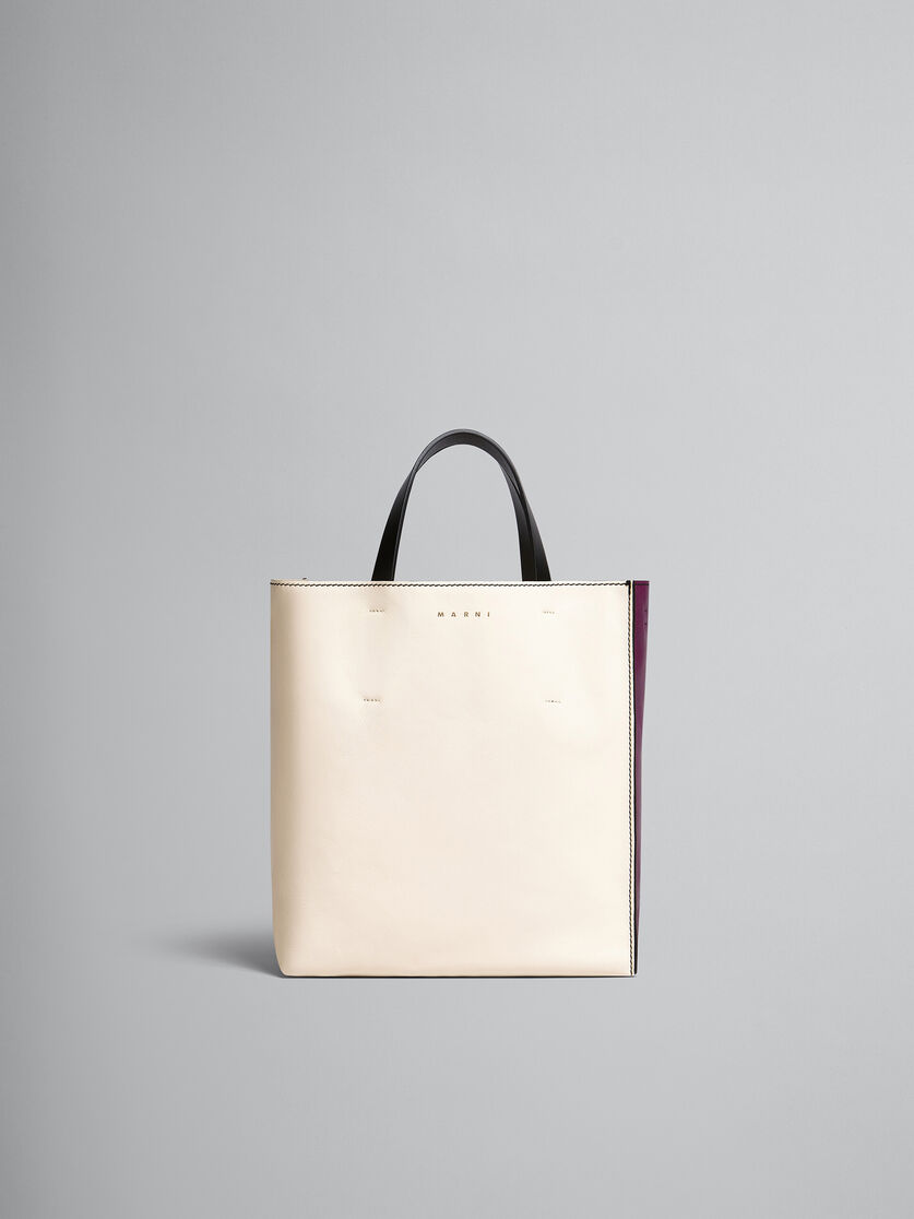 MUSEO SOFT small bag in white and purple leather - Shopping Bags - Image 1