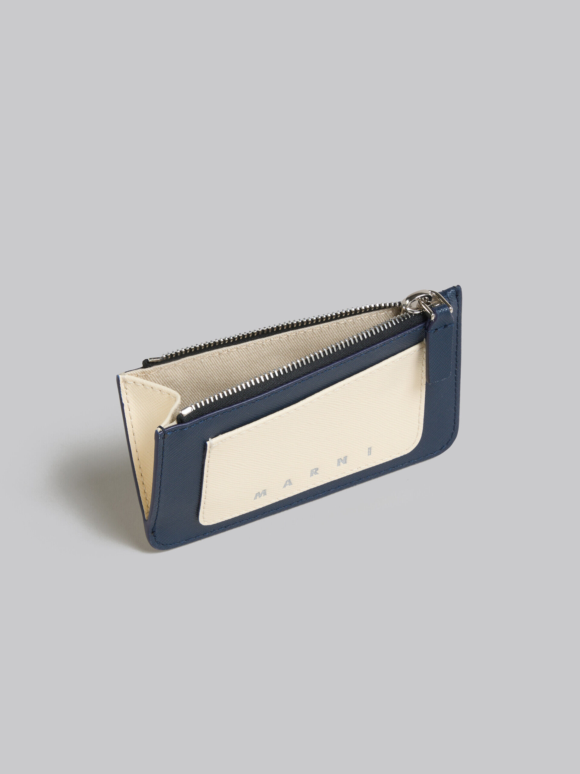 クリーム ディープブルー サフィアーノレザー製 カードホルダー、ファスナー式ポケット | Marni