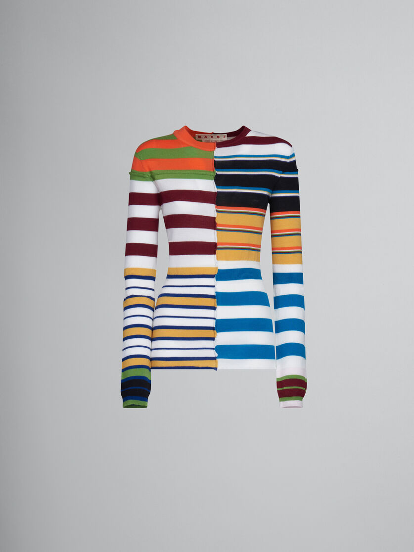Multicoloured knit sweater with patchwork stripes - Pullovers - Image 1