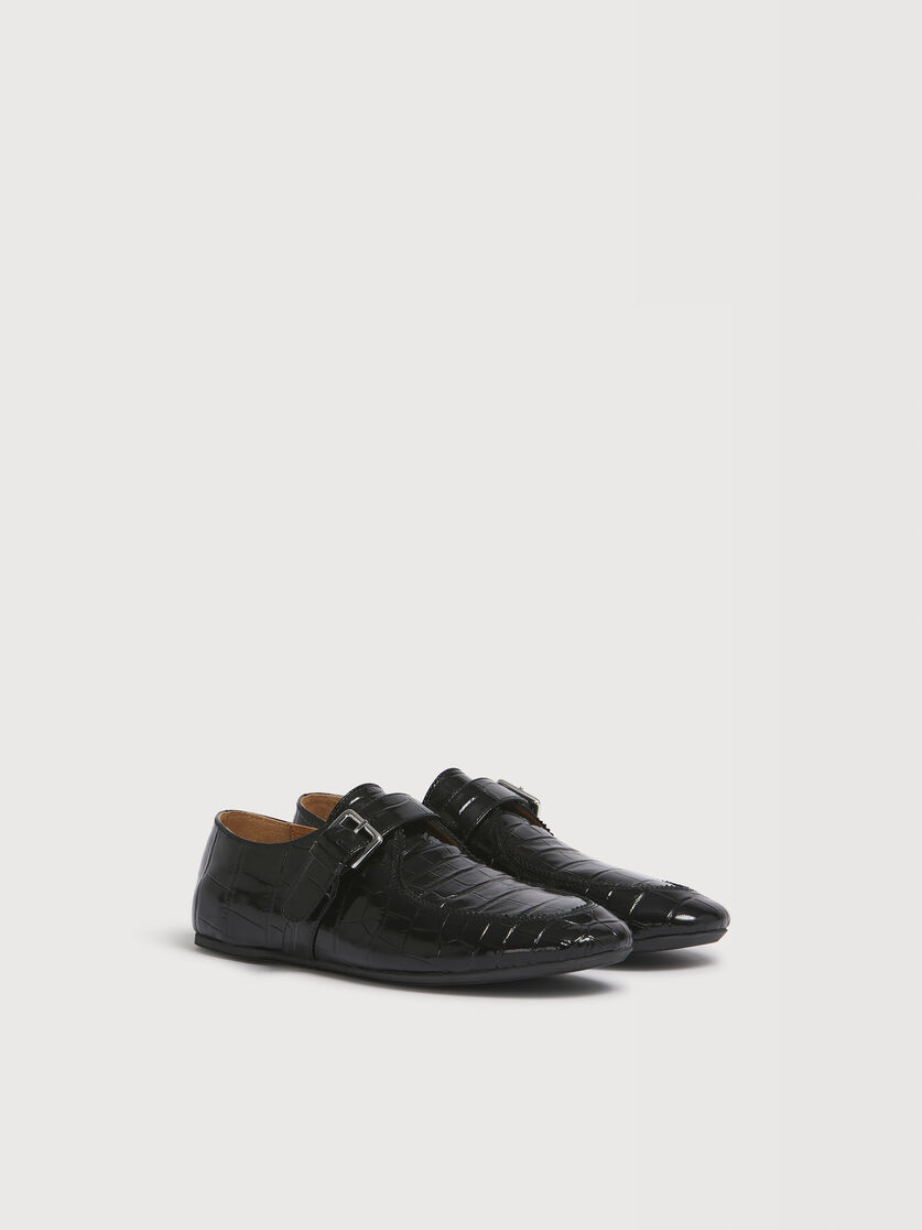 Black croc-effect leather loafer, Image 2
