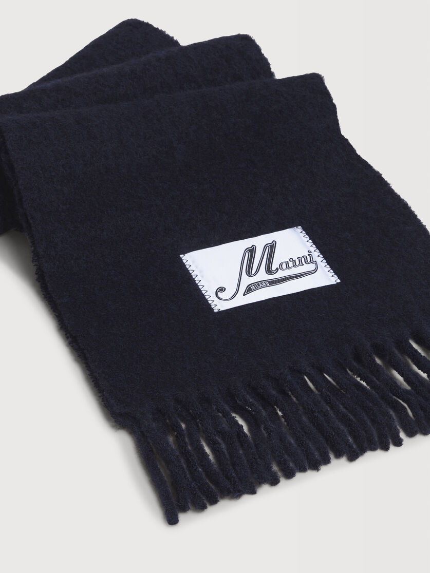 Deep blue brushed alpaca scarf with fringes, Image 2