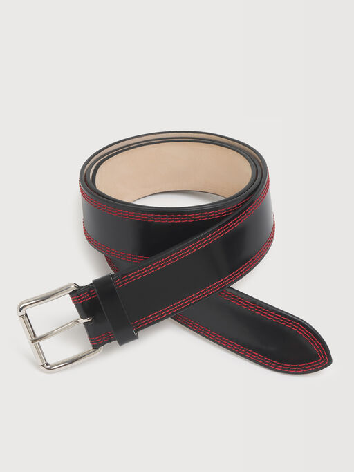 Black leather belt with triple stitching - Belts