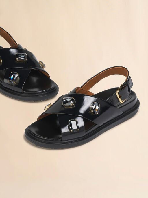 Black leather Fussbett with crystals - Sandals