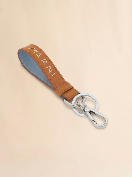 ブラウン レザー製キーリング、Marni Mending入り - キーホルダー