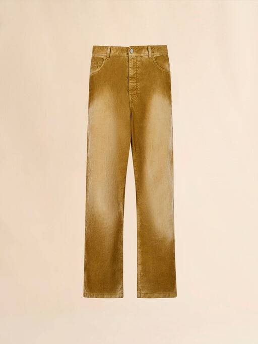 Brown flocked denim trousers with back adjuster - Pants