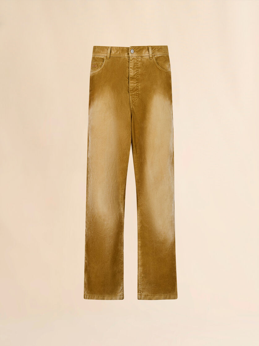 Brown flocked denim trousers with back adjuster - Pants - Image 1