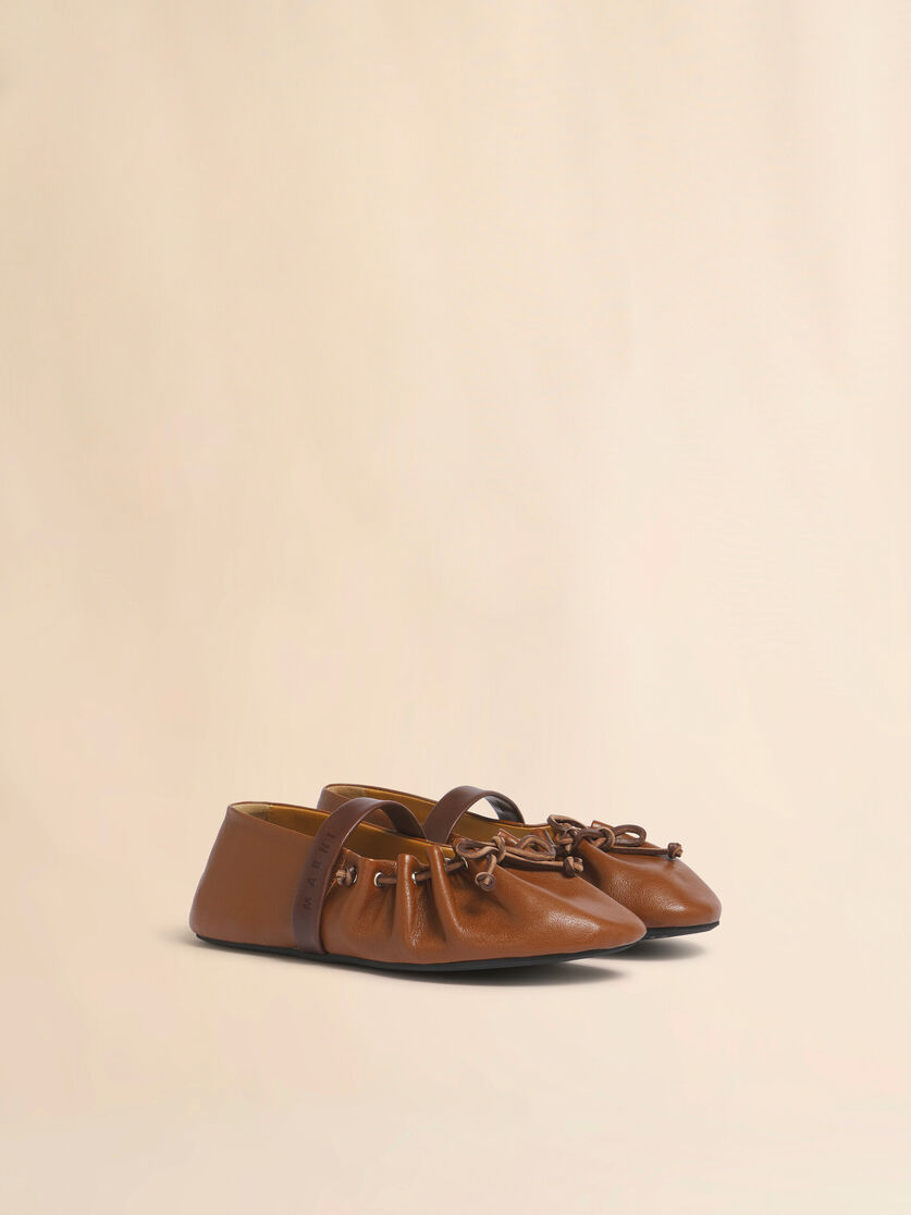Light and dark brown leather Mary Jane Soft Ballerina, Image 2