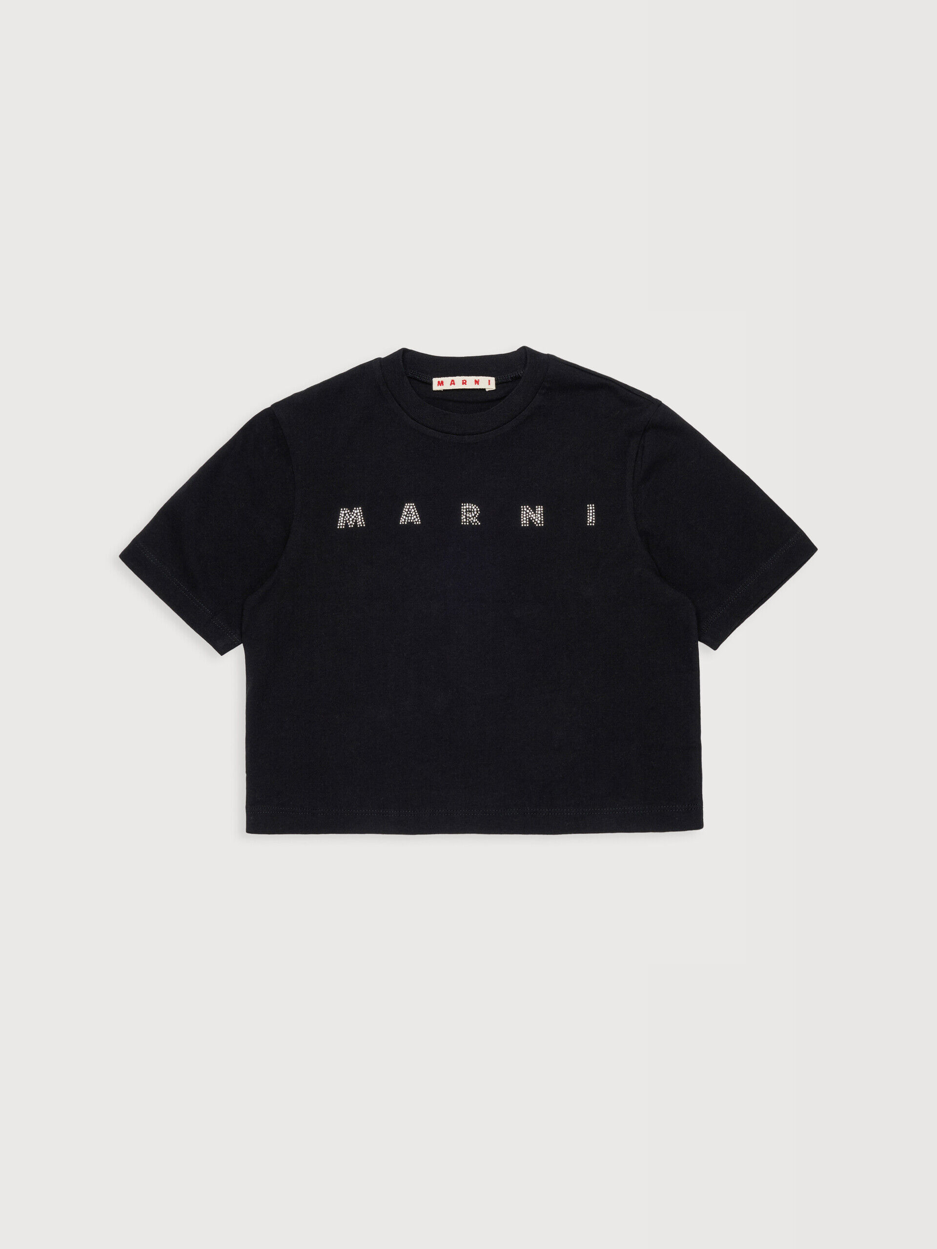 Black cotton T-shirt with rhinestone logo | Marni