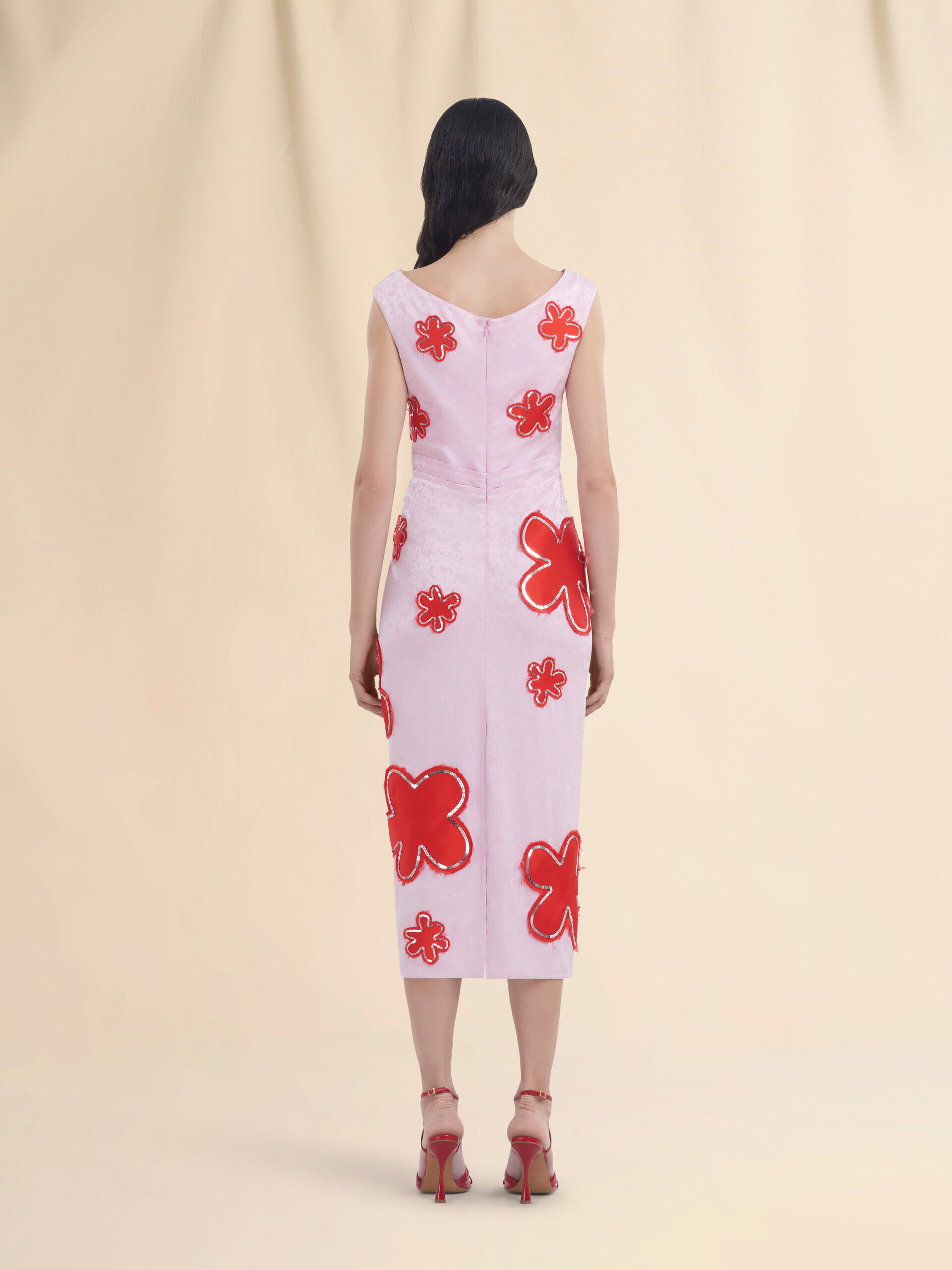 ワンピース MARNI SS25 Marni Dresses (ABMA1379S0 UTC455STB61) Pink silk jaquard dress with flower patches and sequins | Marni