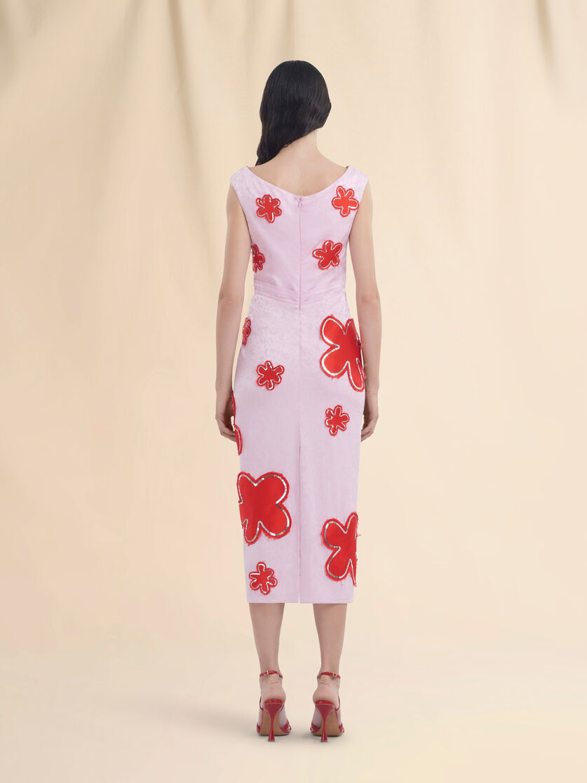 Pink silk jaquard dress with flower patches and sequins - Dresses - Image 3