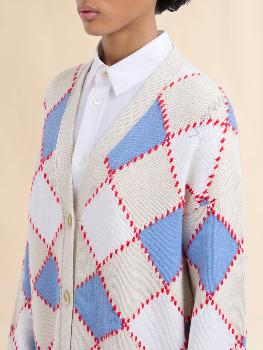 White wool argyle cardigan - Pullovers - Image 4