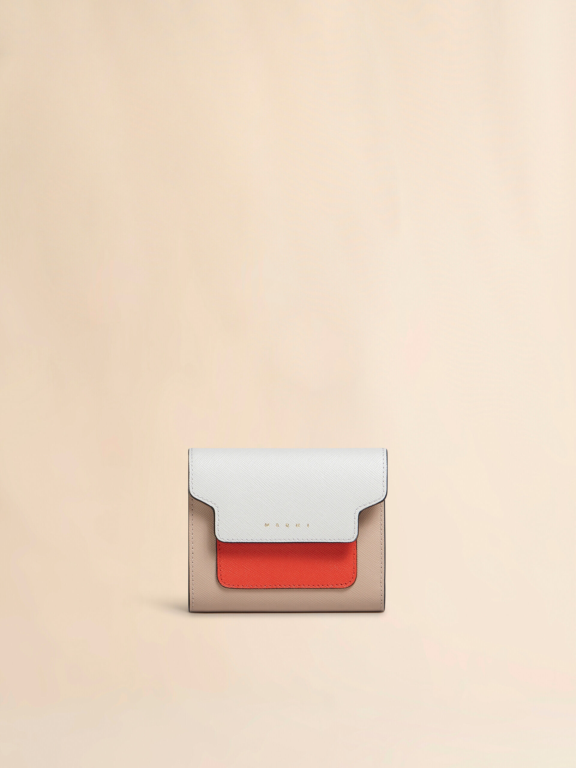 【MARNI】日本未入荷！SQUARE FLAP WALLET IN SAFFIANO LEATHER Orange white and beige saffiano leather wallet | Marni