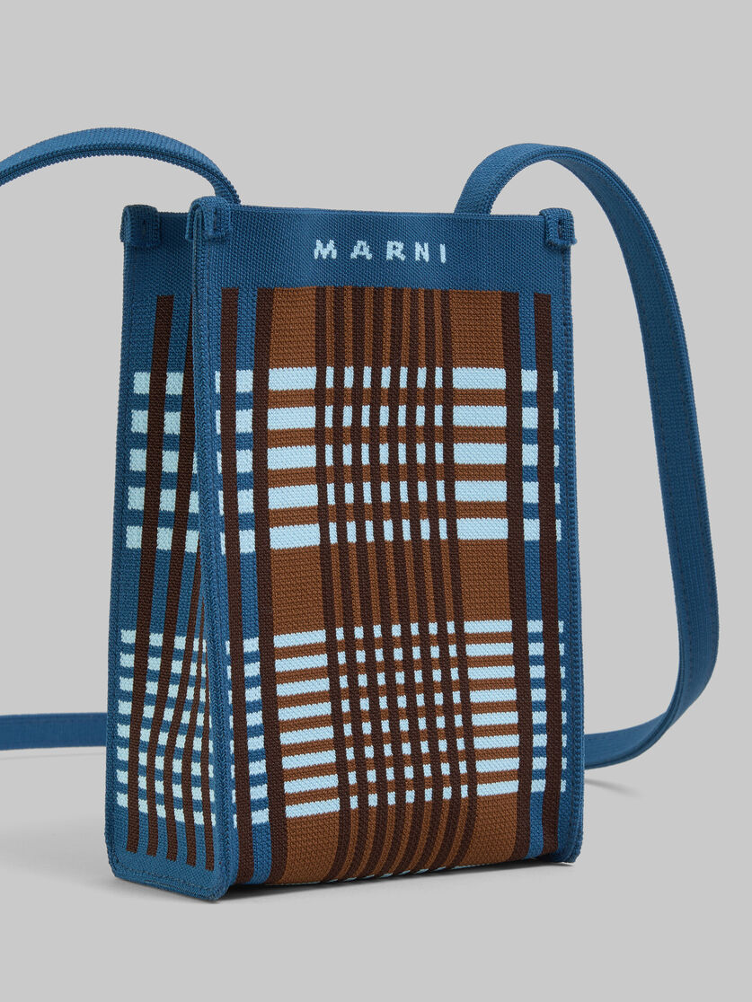 Blue and brown jacquard check Mini Shoulder Bag | Marni