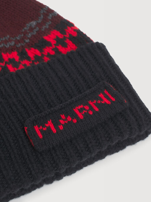 Red wool beanie with geometric motif - Hats