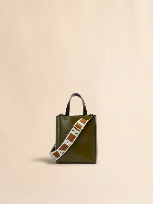 Deep green brown and black leather Museo mini bag - Shopping Bags